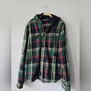 Polo By Ralph Lauren Plaid Shirt Thermal Hood Small Vintage